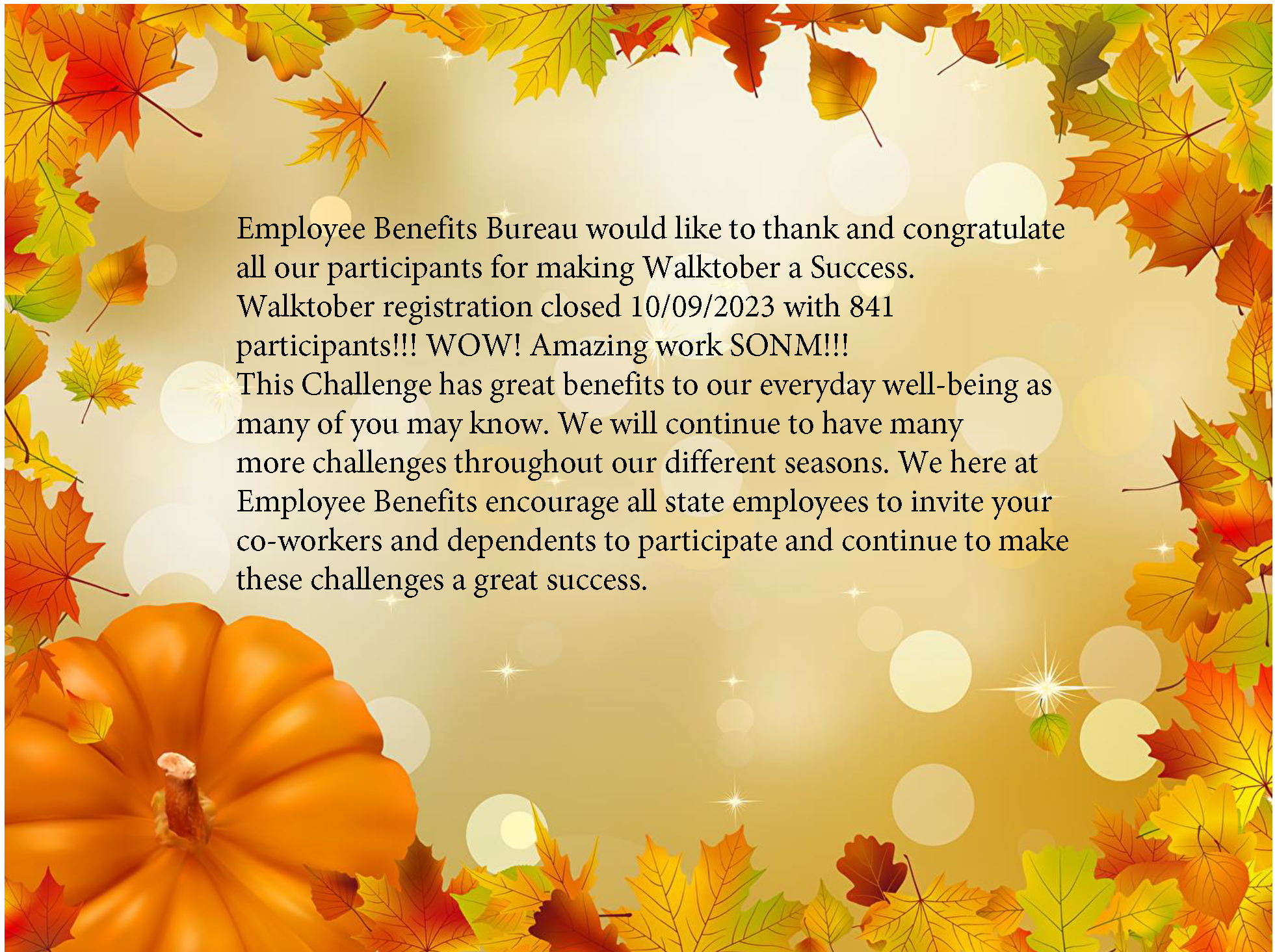 EBB says thank you for the amazing turnout registering for walktober